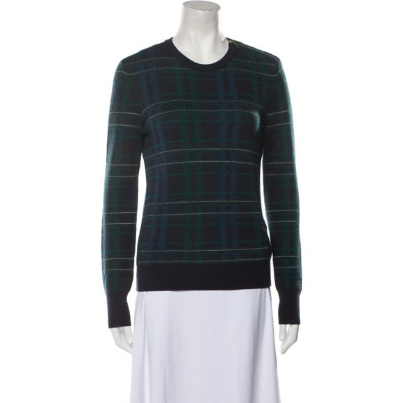 Equipment Sweater Navy Blue Plaid Wool Blend Crewneck Pullover - Picture 1 of 10